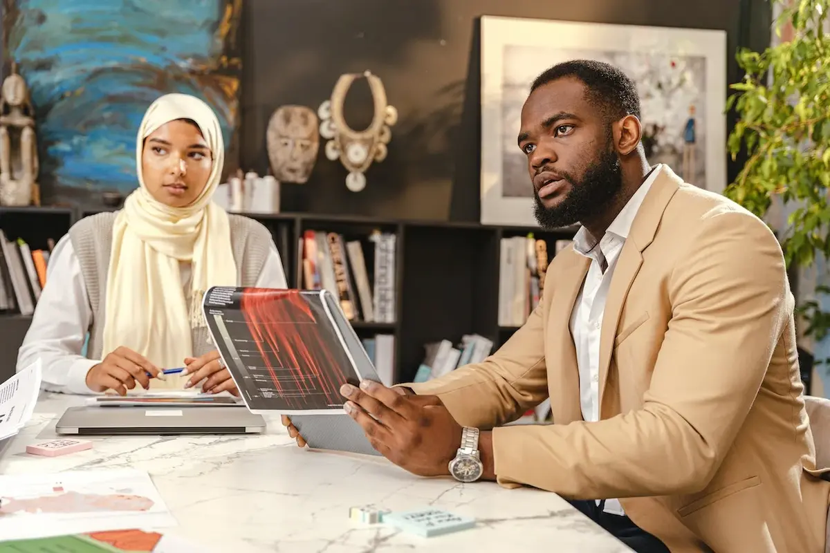 Man and woman collaborating